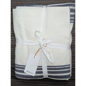 Quince Coastal Stripe Linen Cotton Curtain Size: 48x84 Ivory/Navy 2 Panels -NEW